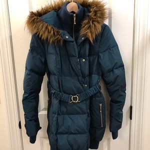 Maternity winter coat in teal